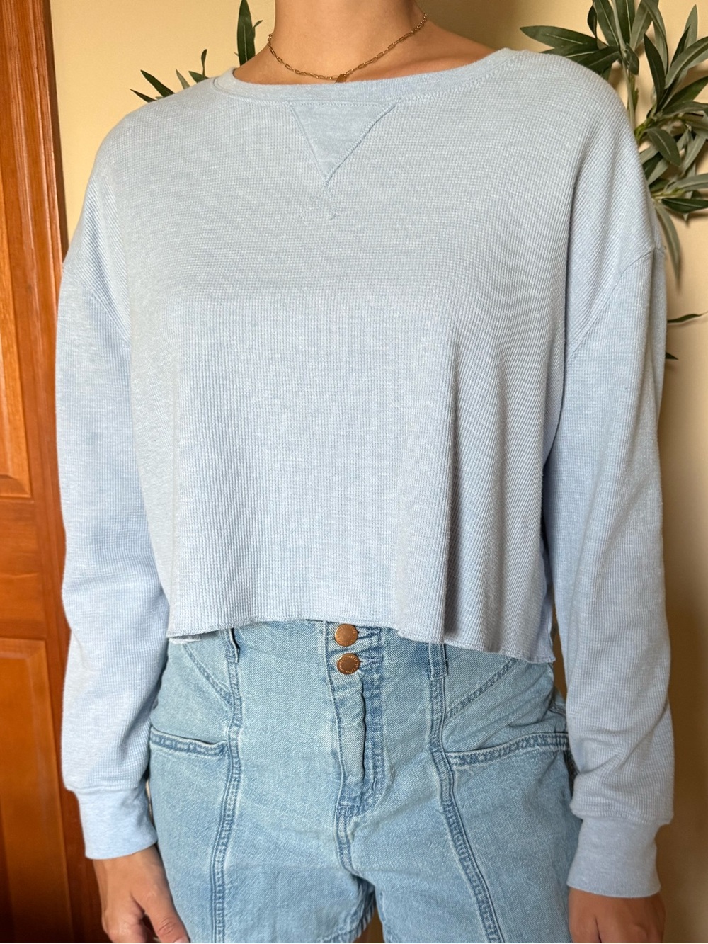 Light Blue Cropped Long-Sleeve Thermal Top